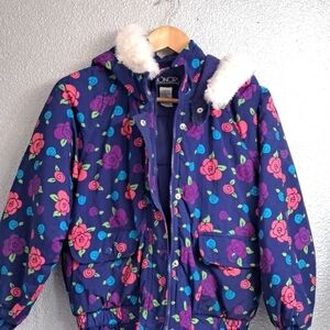 Honors Girl's Insulated Jacket With A Fur Hood. Size L (10-12)
